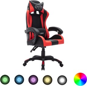 vidaXL piros és fekete műbőr versenyszék RGB LED-világítással