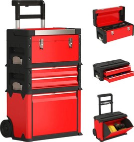 Szerszámosláda készlet 3-szintes, kerekekkel, összekapcsolható, acél, műanyag