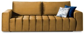 Sárga bársony kinyitható-tárolóhelyes kanapé 247 cm Lazaro – ELTAP