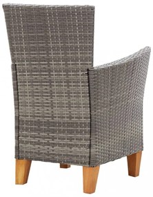 5 részes szürke polyrattan és tömör akácfa étkezőgarnitúra