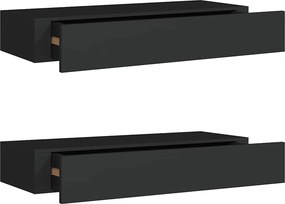 vidaXL 2 db fekete MDF falra szerelhető fiókos polc 60 x 23,5 x 10 cm