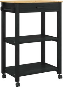 vidaXL Konyhai kocsi MONZA Fekete 60 x 40 x 88,5 cm Tömör fenyőfa