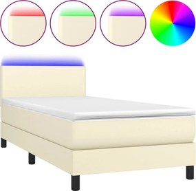vidaXL krémszínű műbőr rugós ágy matraccal és LED-del 100x200 cm