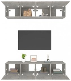 4 db betonszürke szerelt fa fali TV-szekrény 80 x 30 x 30 cm