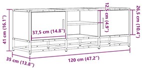 füstös tölgy színű szerelt fa és fém TV-szekrény 120x35x41 cm