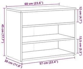 kézműves tölgy színű szerelt fa cipőtároló pad 60 x 30 x 45 cm
