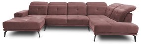 Rózsaszín bársony sarokkanapé (jobb oldali-U alakú) Bretan – ELTAP