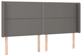 szürke műbőr fejtámla szárnyakkal 183x16x118/128 cm