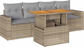 vidaXL 5 részes bézs polyrattan kerti ülőgarnitúra párnákkal