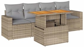 vidaXL 5 részes bézs polyrattan kerti ülőgarnitúra párnákkal