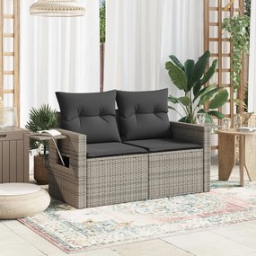 2 személyes szürke polyrattan kerti kanapé párnával