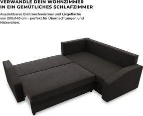 Grande Plus sarokkanapé, jobboldali, szövet anyag, fekete