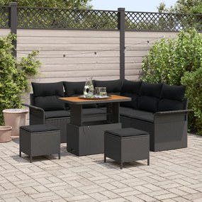 8 darabos kerti kanapé szett párnákkal fekete polyrattan akáccal