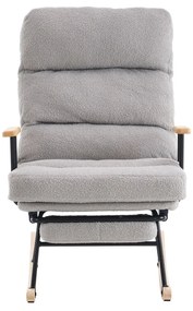 Hintaszék fa lábakkal, plüss szövettel, 4 fokozatban állítható háttámlával,  Szürke színben