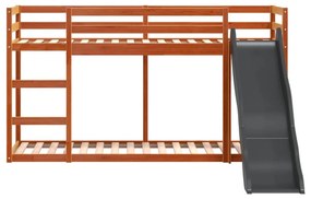 barna tömör fenyő emeletes ágy csúszdával és létrával 75x190 cm