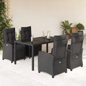 5 részes fekete polyrattan kerti étkezőgarnitúra párnákkal