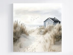 Canvas Vászonkép Tengerpart Házikó Homok Fű Tenger 40x40