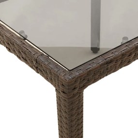 barna polyrattan üveglapos kerti asztal 90 x 90 x 75 cm