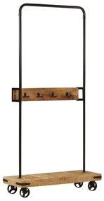 tömör mangófa és vas ruhaállvány kerekekkel 90 x 35 x 190 cm