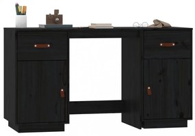 fekete tömör fenyőfa íróasztal szekrényekkel 135 x 50 x 75 cm
