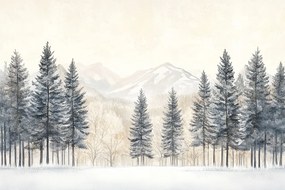 Fotótapéta Flizelina Tájkép Hegyek Erdő Fák Tél Bézs Szürke 152,5x104 ragasztó