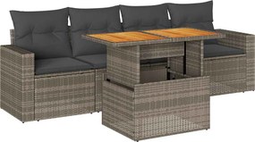 vidaXL 5 részes szürke polyrattan kerti ülőgarnitúra párnákkal