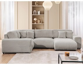 Világosszürke kordbársony sarokkanapé (bal oldali-U alakú) Justin – Ropez