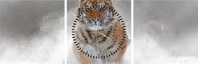 Futó tigris a hóban képe (órával) (90x30 cm)
