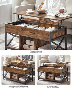 Emelhető tetejű dohányzóasztal 50 × 100 × (49–62 cm), barna és fekete színben