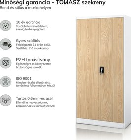 Fém szekrény tárolórekesszel, fehér/sonoma tölgy, 900x1850x450 mm: TOMASZ Eco Design