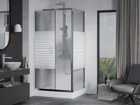 Mexen Apia 100 x 80 cm-es tolóajtós zuhanykabin, fehér csíkok, króm + Rio zuhanytálca - 840-100-080-01-20-4510