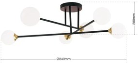 Orion DL 7-786/6 - Felületre szerelhető csillár  SNOWWHITE 6xG9/20W/230V átm. 84 cm fekete/arany