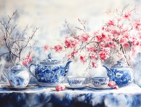 Canvas Vászonkép Japán Porcelán Virágzó Cseresznye Tea 80x60