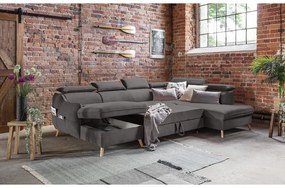 Sötétszürke bársony kinyitható sarokkanapé (jobb oldali-"U" alakú) Sweet Harmony – Miuform