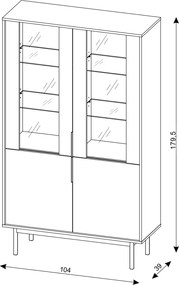 Vitrin szekrény 4 ajtós kasmír színben arany fogantyúkkal – VIVA VI05
