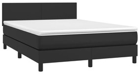 fekete műbőr rugós ágy matraccal és LED-del 140 x 190 cm