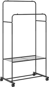 vidaXL Ruhafogó polcokkal kerékkel tárolóval Fekete 80 x 53 x 156 cm
