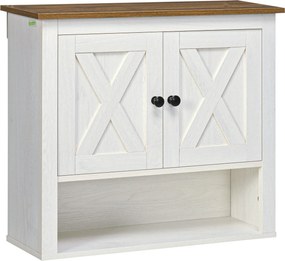 kleankin Fali Szekrény Függeszthető Fürdőszobai Szekrény 2 Ajtóval és Tárolópolcokkal Konyhához, Előszobához, Folyosóra 60x19,5x52,5 cm Fehér | Aosom