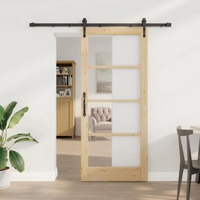 Egyszerű Csúszó Ajtó Barna 78 x 202 cm Fa és fém