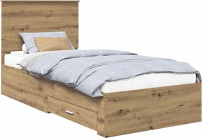 vidaXL Ágykeret fejtámlával fiókkal Artisan tölgy 90 x 190 cm Faanyag