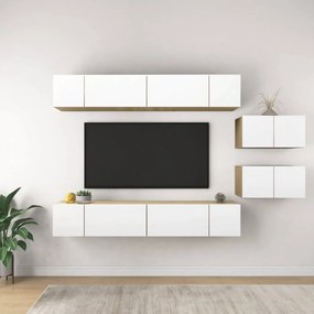 8 db fehér-sonoma színű forgácslap TV-szekrény