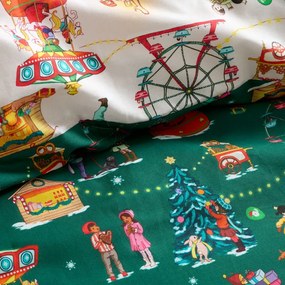 Zöld egyszemélyes pamut gyerek ágyneműhuzat 135x200 cm Christmas Fairground – Belle &amp; Boo