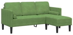 Kerti Kanapé Párnákkal és Ülőgarnitúrával L-alakú Világos Zöld Bársony, 3-Fős Kanapé Chaise L-alakú Világos Zöld 160 cm Bársony, Pad Világos Zöld 113x57x39 cm Bársony