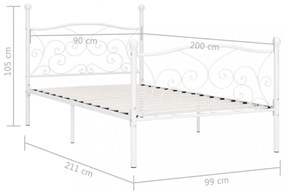 fehér fém ágykeret lécezett ágyráccsal 90 x 200 cm