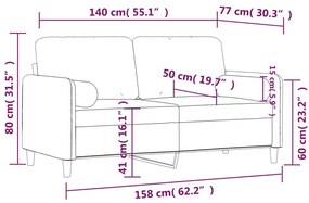 vidaXL 2 személyes sötétszürke bársony kanapé díszpárnákkal 140 cm