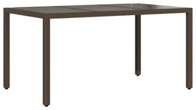 barna polyrattan üveglapos kerti asztal 150 x 90 x 75 cm