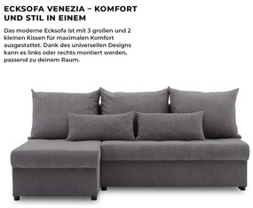 Venezia sarokkanapé, kordbársony, univerzális oldal, bonell töltet, szürke