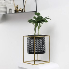 2 darabos virágtartó állvány szett, szögletes/kerek, fekete/arany, ESME SET