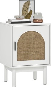 HOMCOM Éjjeli szekrény Rattan ajtóval, állítható polccal és fa lábakkal boho stílusban 40x35x58 cm Fehér | Aosom