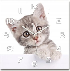 Nagy négyzet alakú üveg falióra Szürke macska 60x60 cm